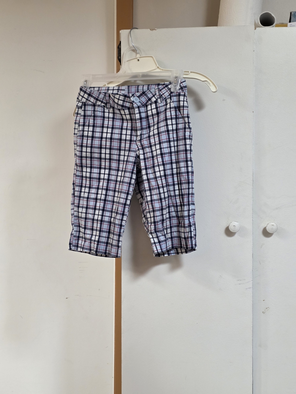Justice Plaid Capri Shorts in White, Navy & Pink
